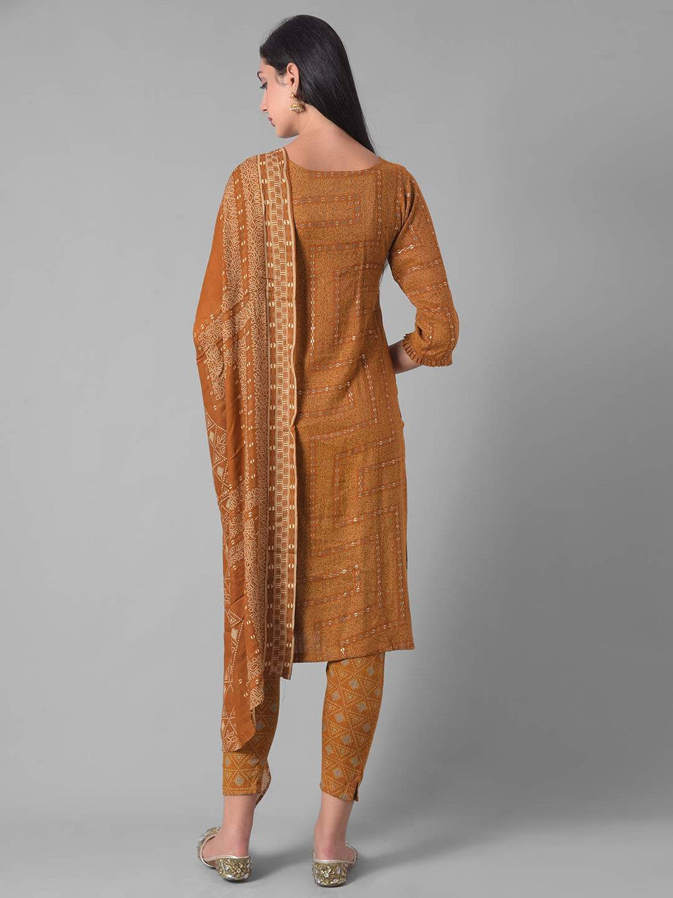 Women Self Design Cotton Blend Straight Kurta With Attached Dupatta  (Yellow)