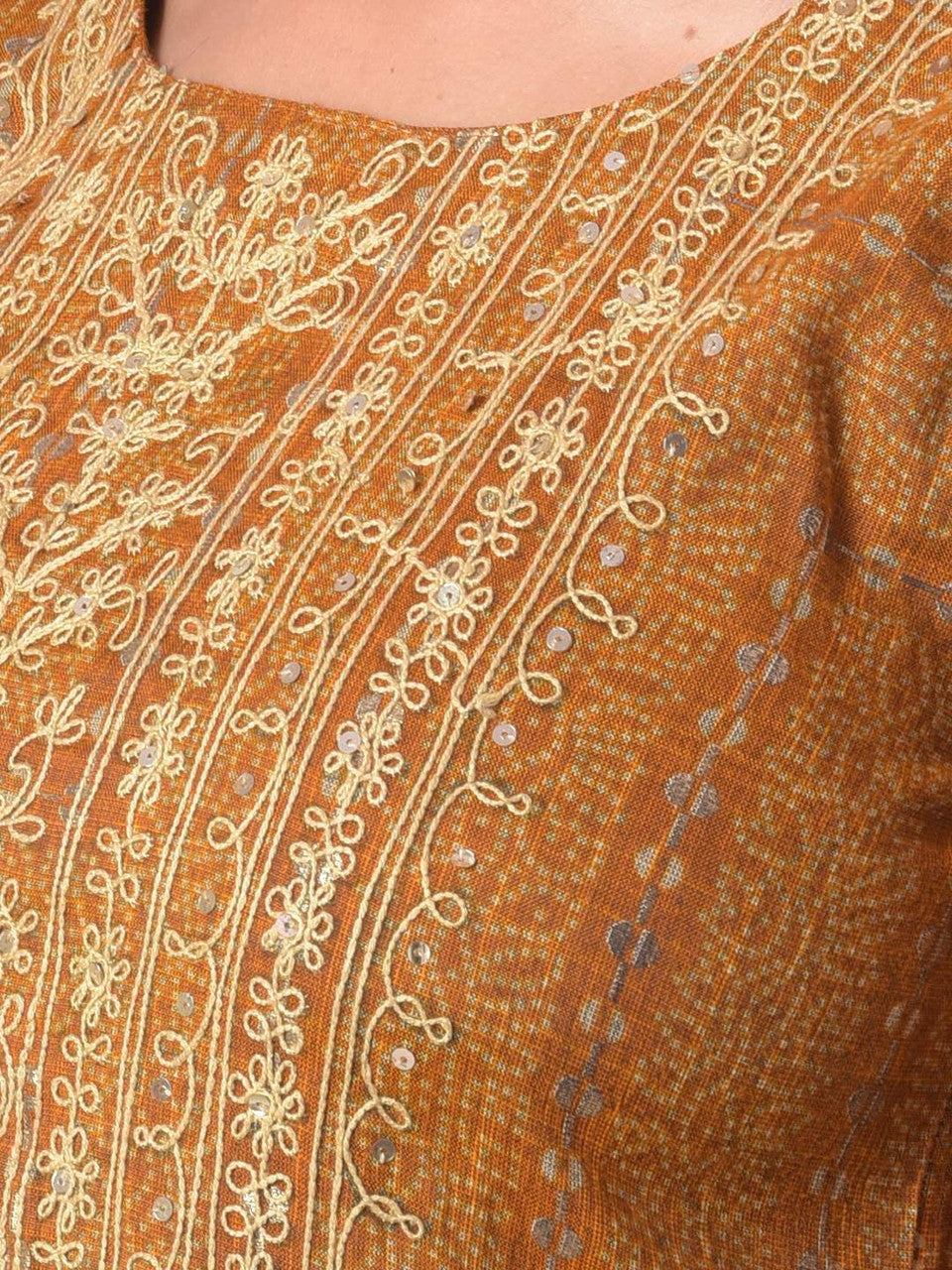 Women Self Design Cotton Blend Straight Kurta With Attached Dupatta  (Yellow)