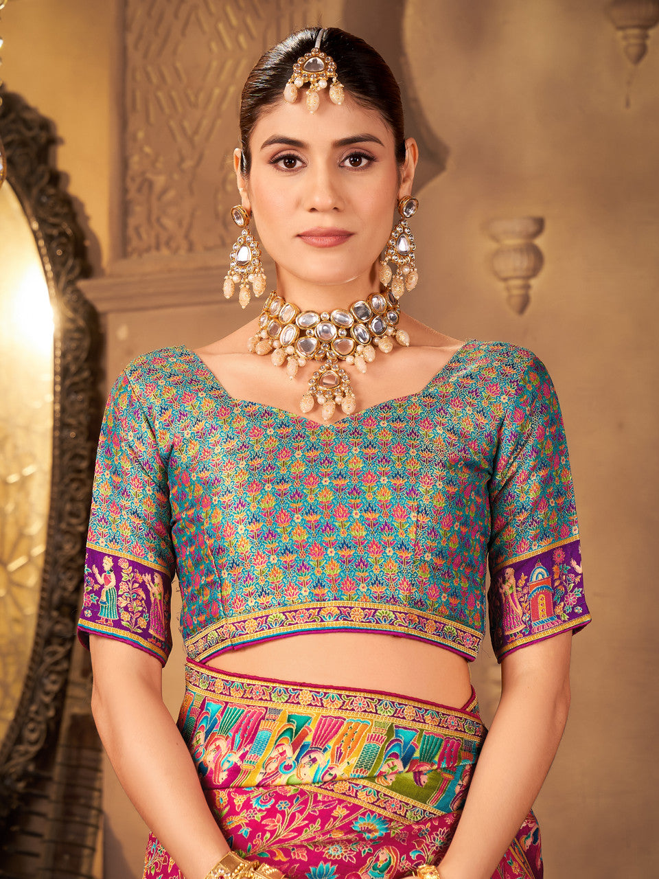 Woven, Digital Print Madhubani Pure Silk, Jacquard Saree  (Pink)